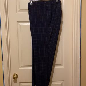 Navy Blue and White pinned striped work pants.